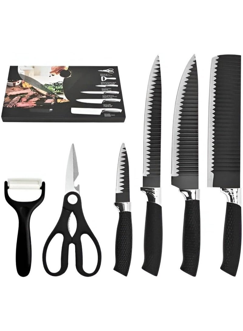 6-Piece Home Cooking Knife Set – Sharp Stainless Steel Knives with Peeler and Scissors - Image 1
